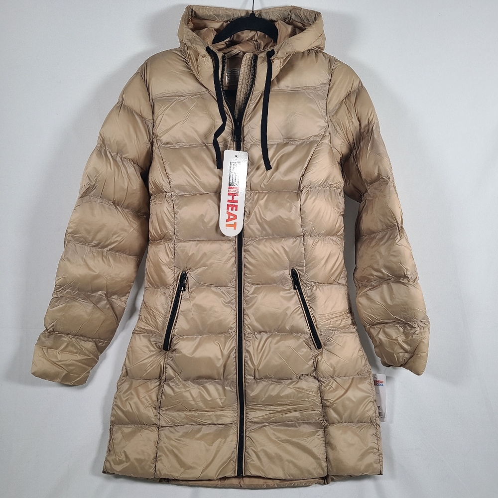 NEW 32 Degrees Heat Women's Hooded Puffer Coat Light Taupe Zipper Sz XS